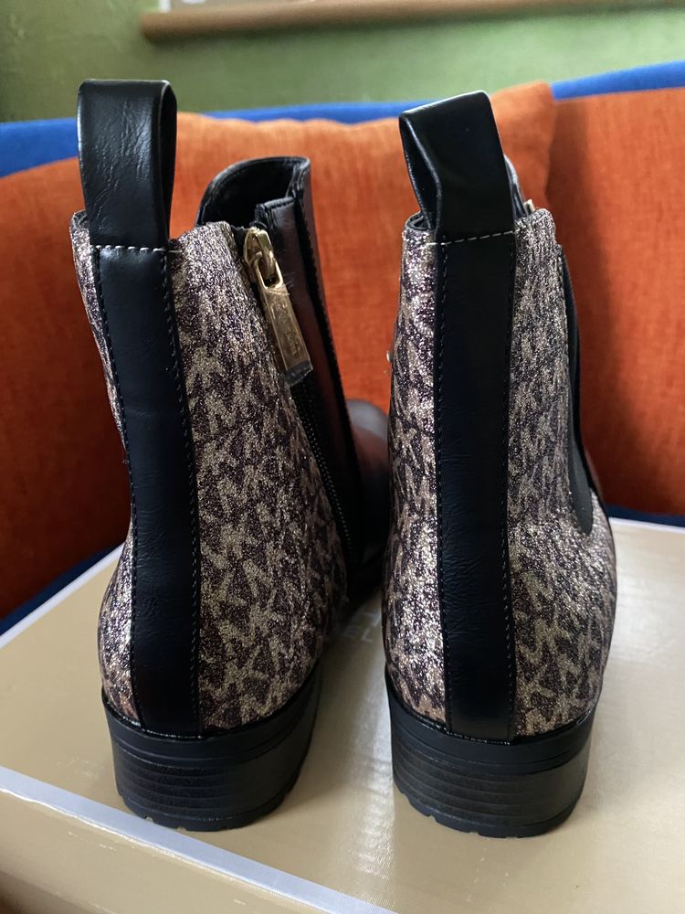 Nowe botki michael kors 35 36 czarne monogram trapery mk złote