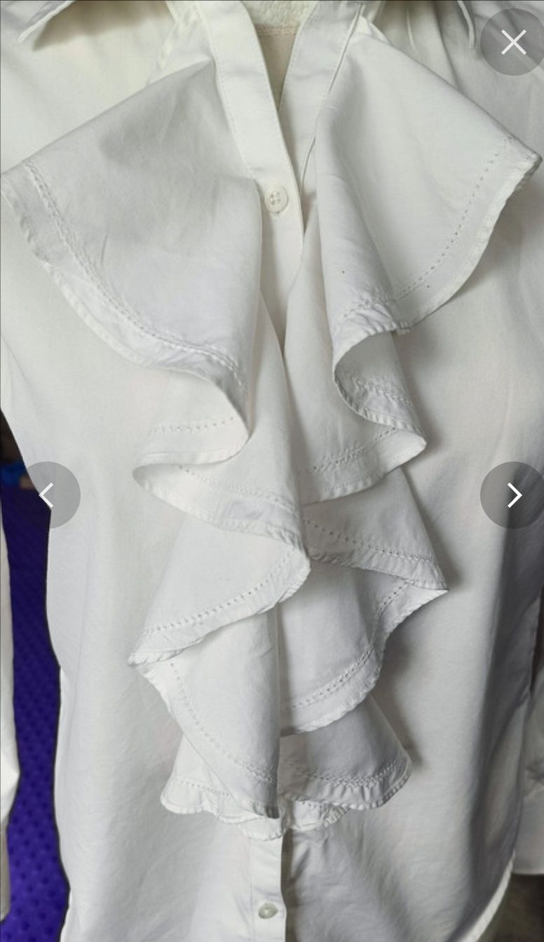 Ralph Lauren biała retro koszula z żabotem 100%bawełna róż 34.