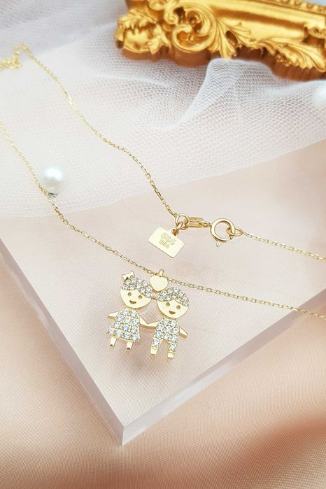 Złota celebrytka z zawieszką rodzeństwo z cyrkoniami pr. 585