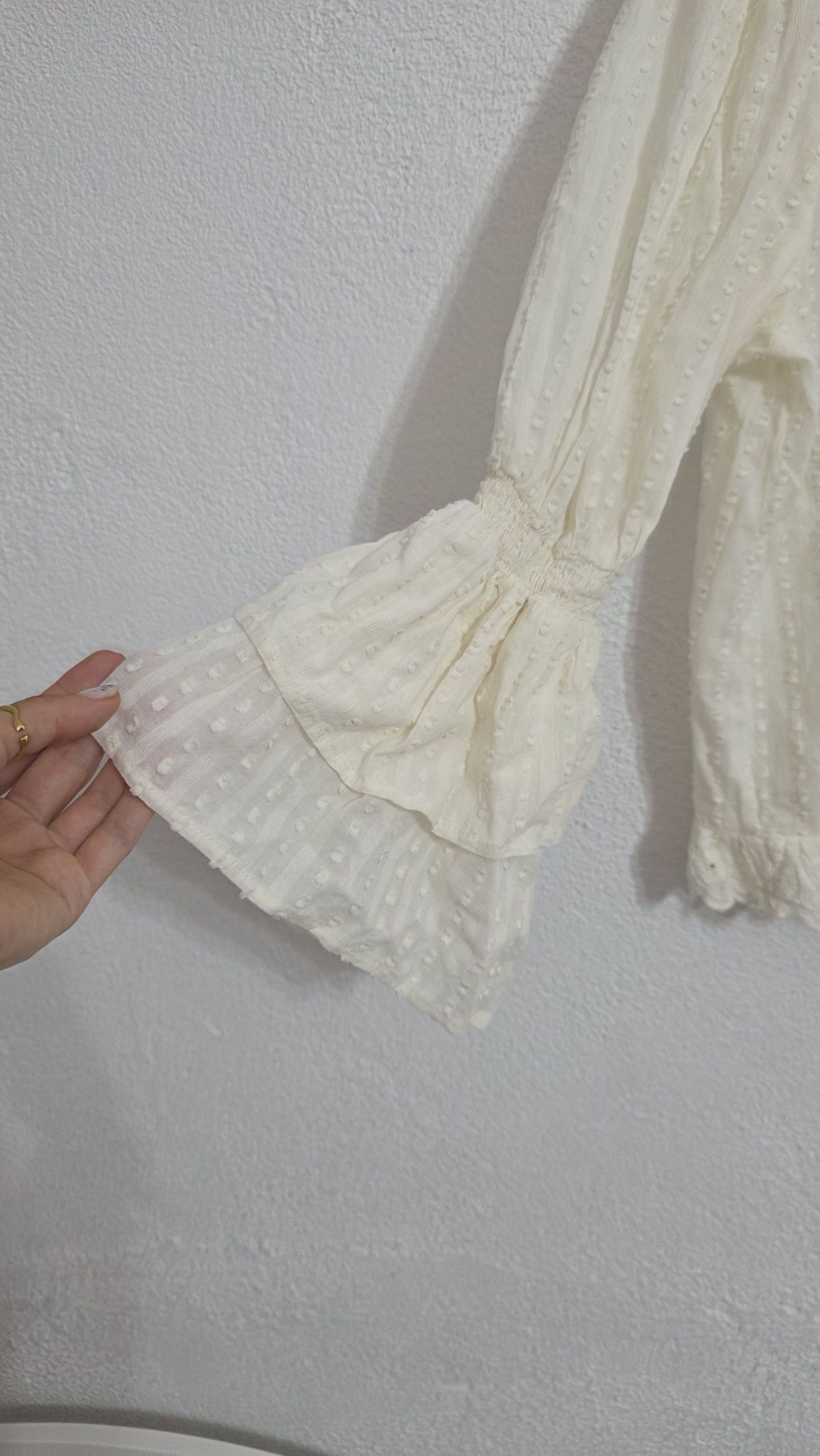Biała koszula Zara kremowa koszula Boho vintage falbanki