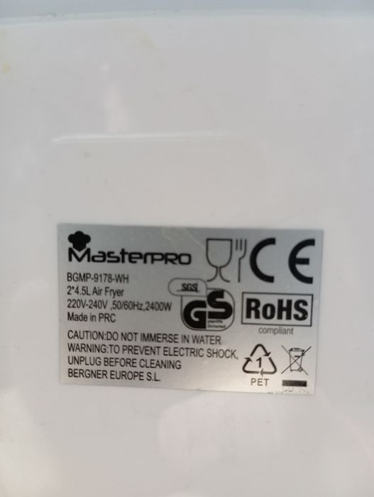 Білий аерогриль аерофритюр MasterPRO Rocket Duo 900 мультипіч