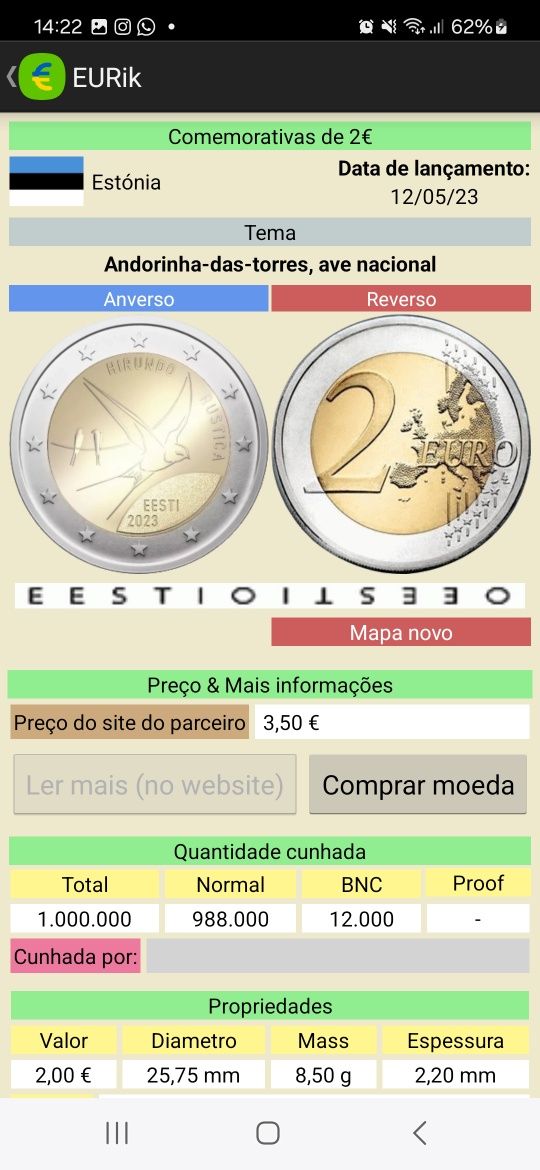 Moedas 2 euros comemorativas 2023