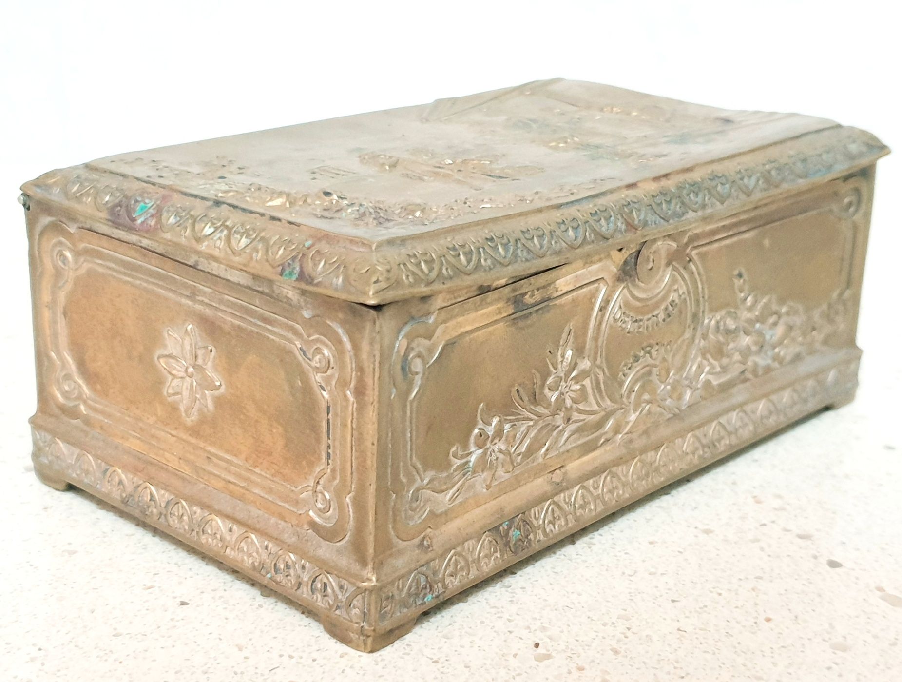 Antiga caixa de frasco de perfume francesa dourada Delettrez Paris