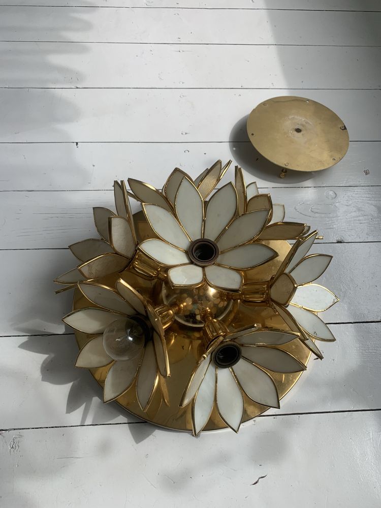 Lampa sufitowa kwiaty vintage szklana złote dodatki kremowa