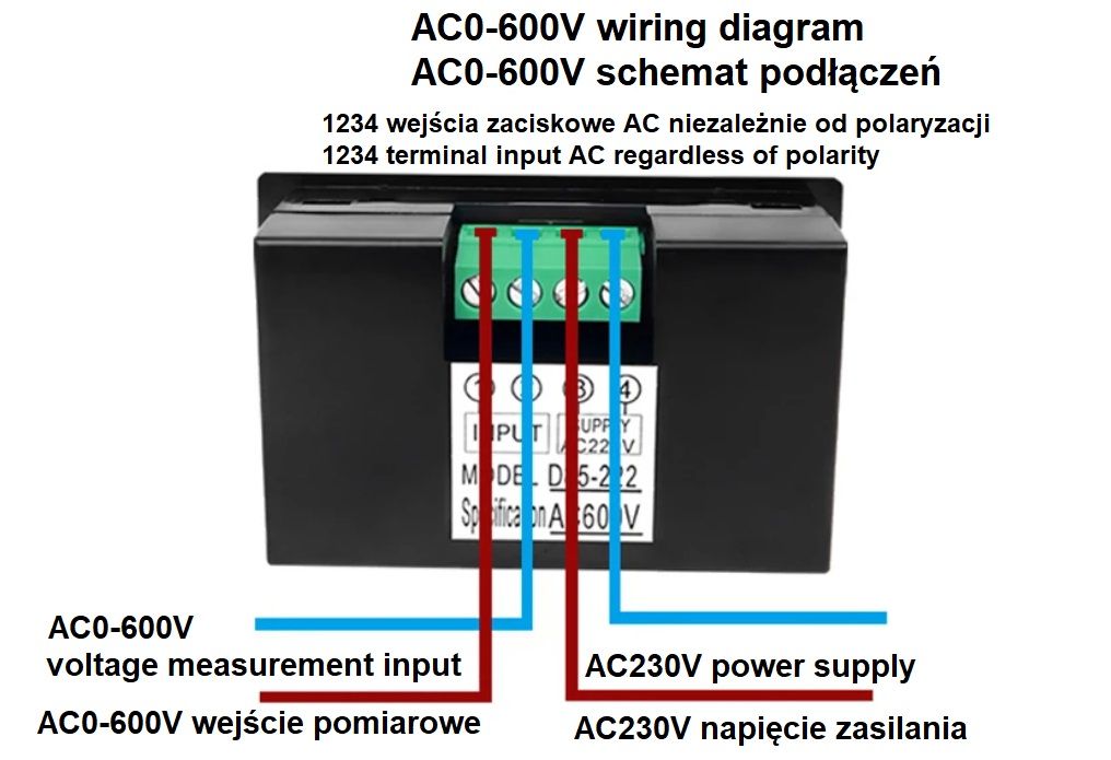 Woltomierz Cyfrowy Panelowy LCD AC 600V