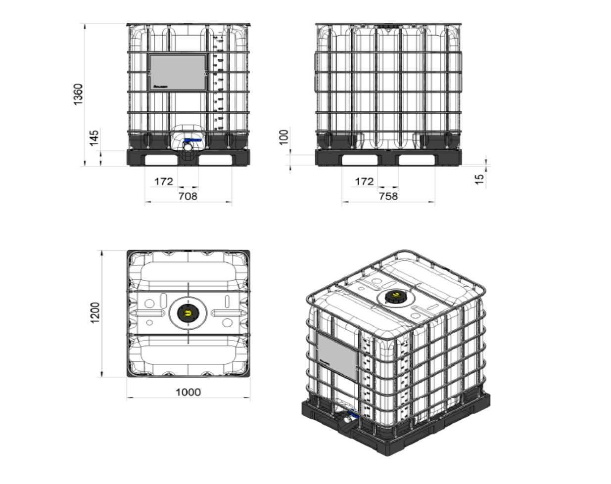 Kosz IBC mauser 1200 l Paśnik Paletopojemnik