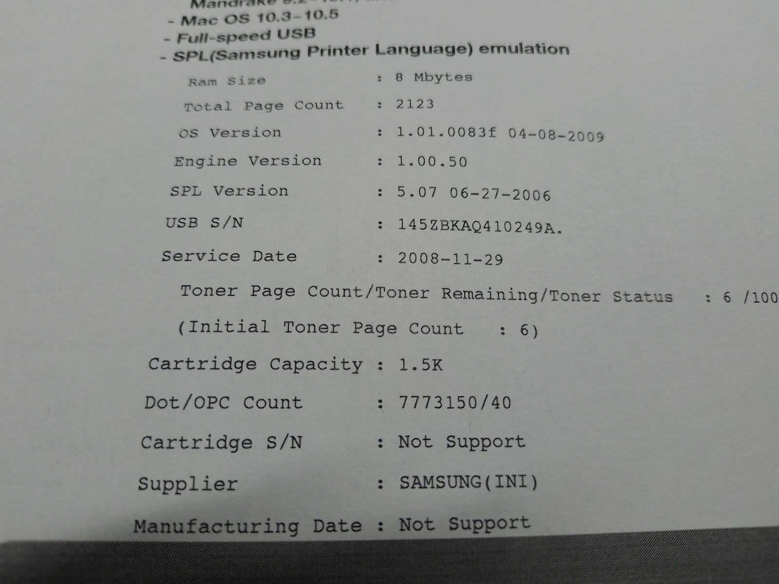 Лазерный принтер Samsung ML-2240, прошит и заправлен