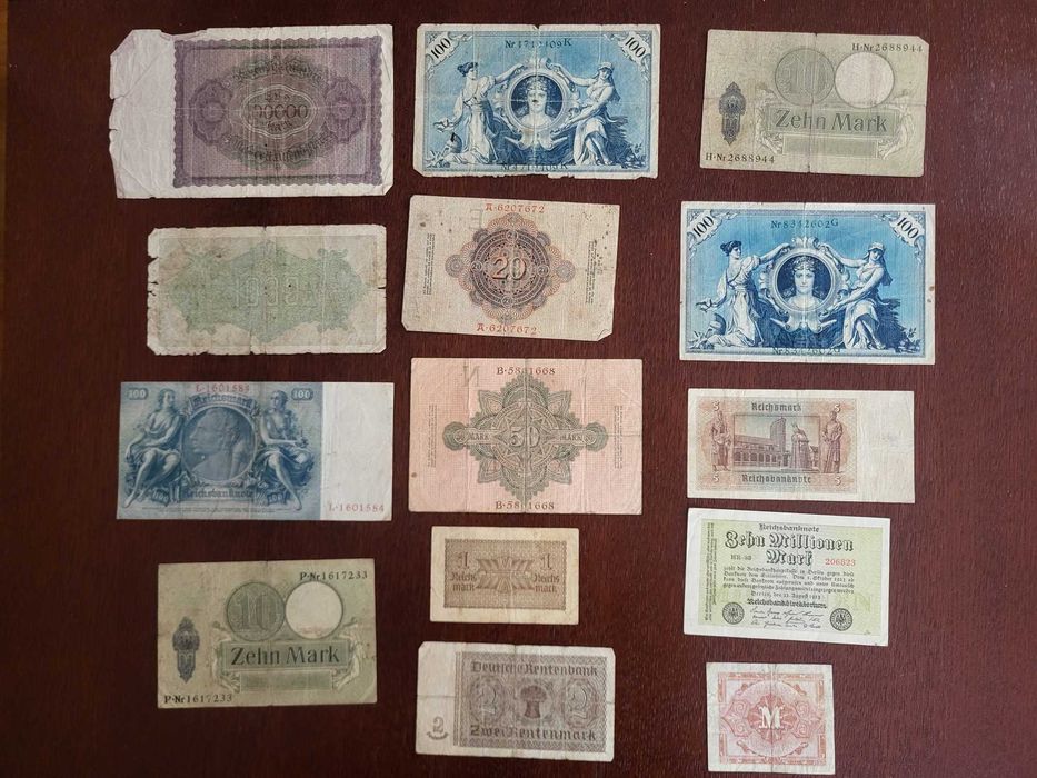 Zestaw niemieckich banknotów z okresu I wojny
