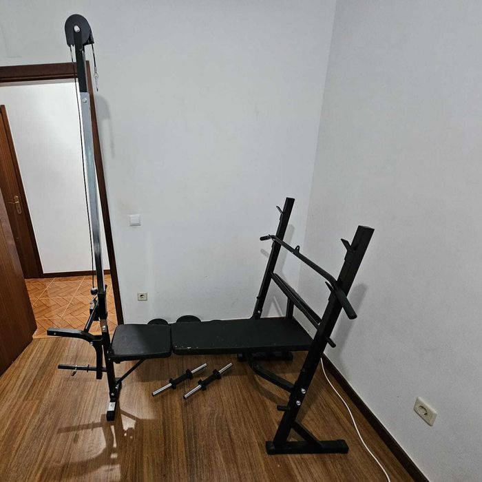Supino + Pesos + Halteres + Barra – Conjunto Completo de Musculação