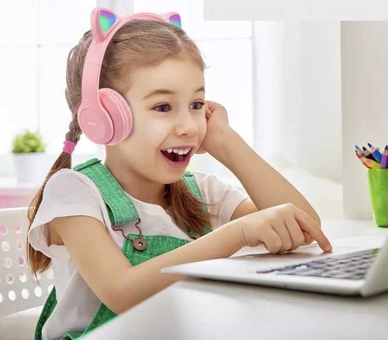 Słuchawki Dzieci Bluetooth BEZPRZEWODOW Kocie Uszy RÓŻOWE