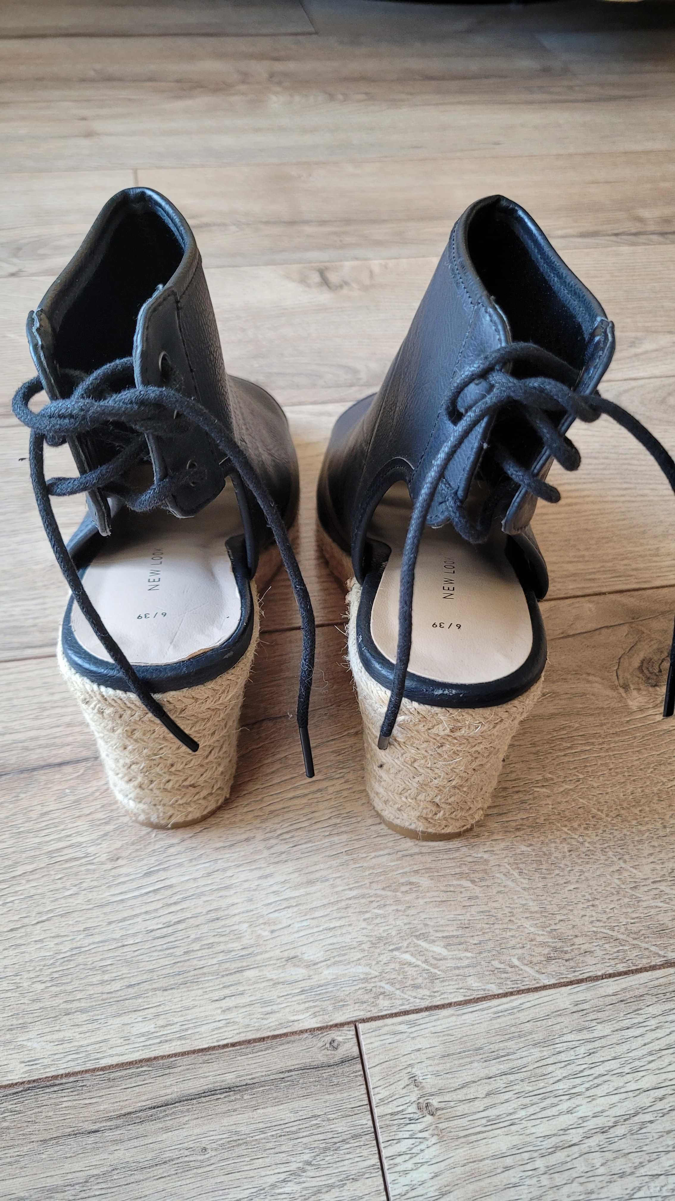 Buty espadryle na koturnie, czarne, roz. 39, nowe.