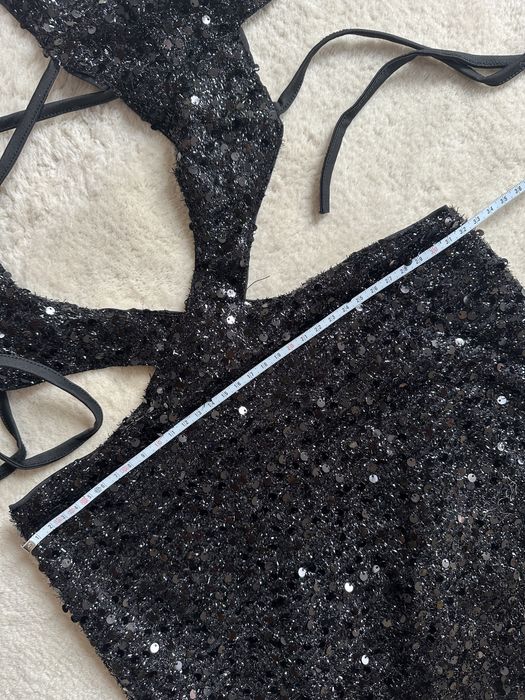 Czarna dluga sukienka cekiny nowa sister party Xs