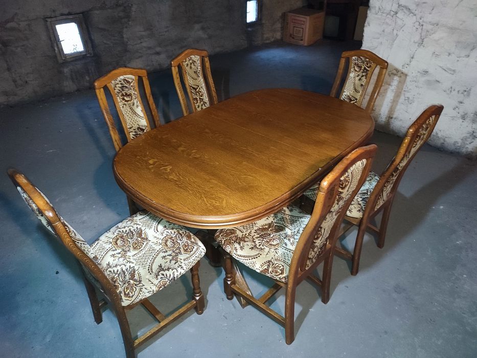 Stół Dębowy Rozkładany + 6 krzeseł