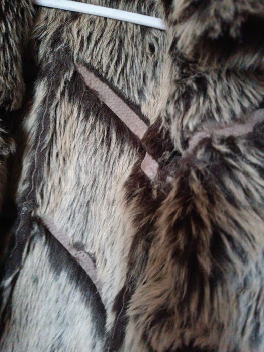 Płaszcz futro futerko ecru brązowe vintage retro boho L 40
