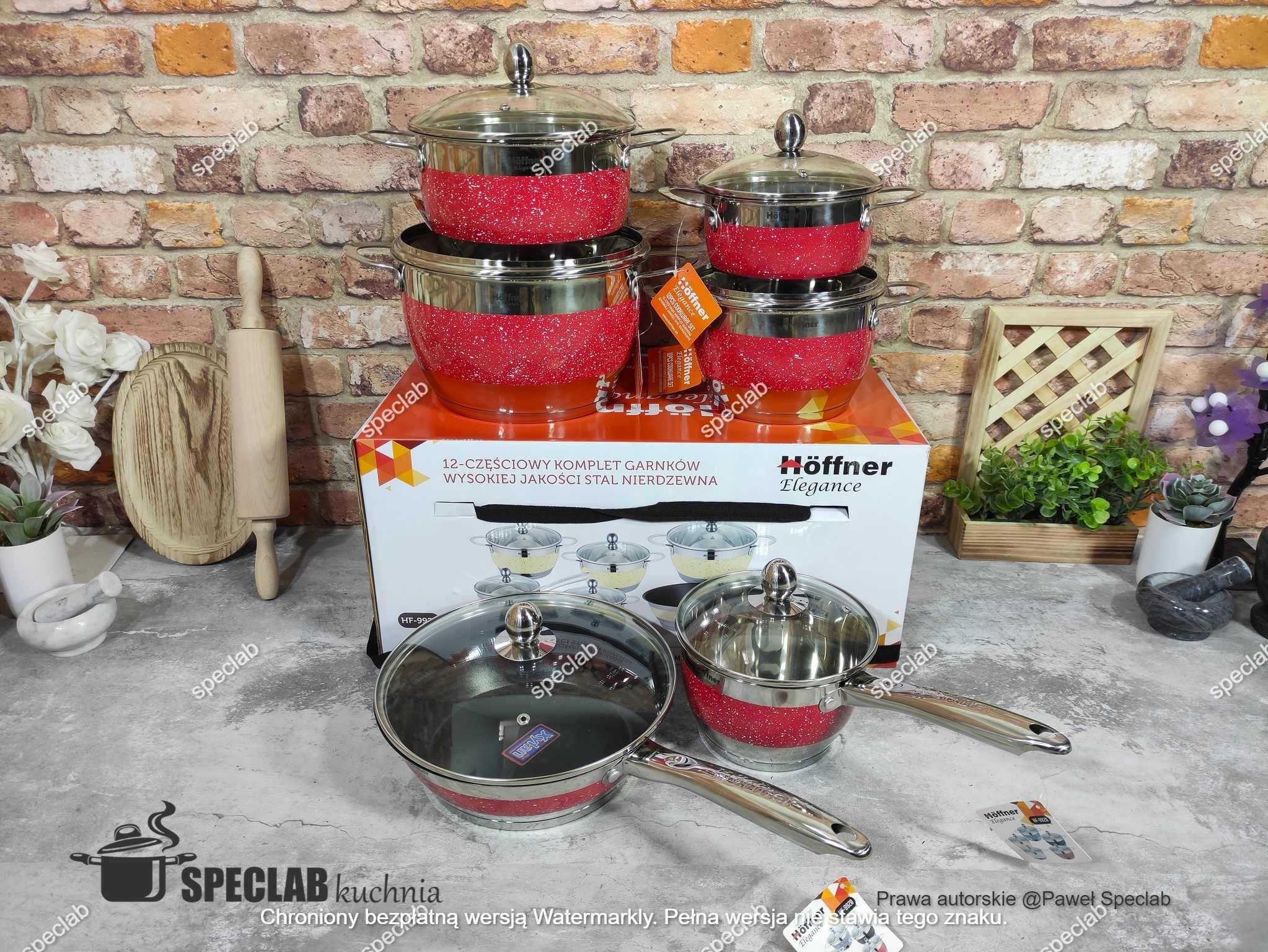 Komplet garnków HOFFNER HF-9920 RED. Gaz, indukcja, halogen