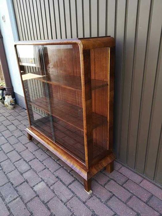 Witryna Serwantka Biblioteka ART-DECO Orzech Stara Antyk Po Renowacji.