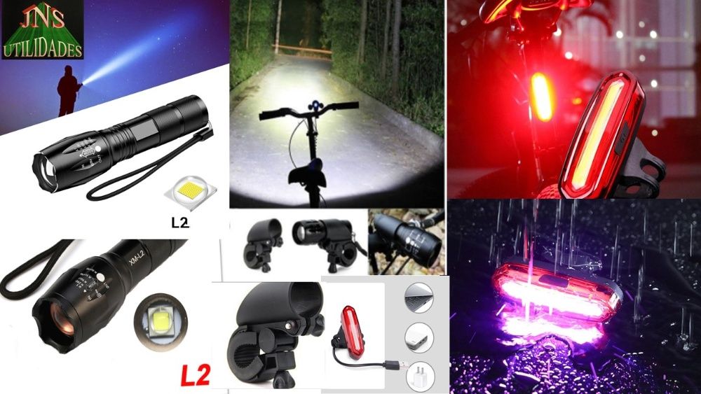 Lanterna para Bikes, Branca para Frente + Vermelha Trás (Recarregáveis