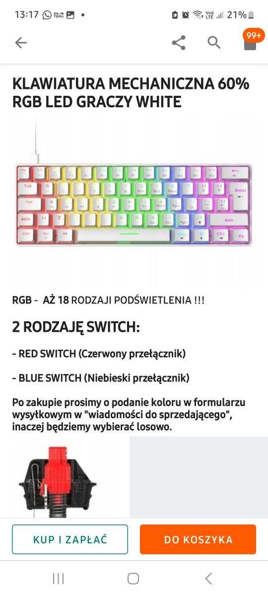 Klawiatura mechaniczna RGB