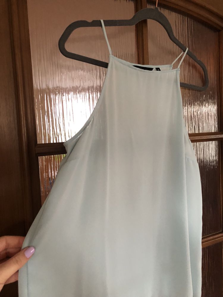 Błękitny top na ramiączkach z dekoltem halter 42 New look