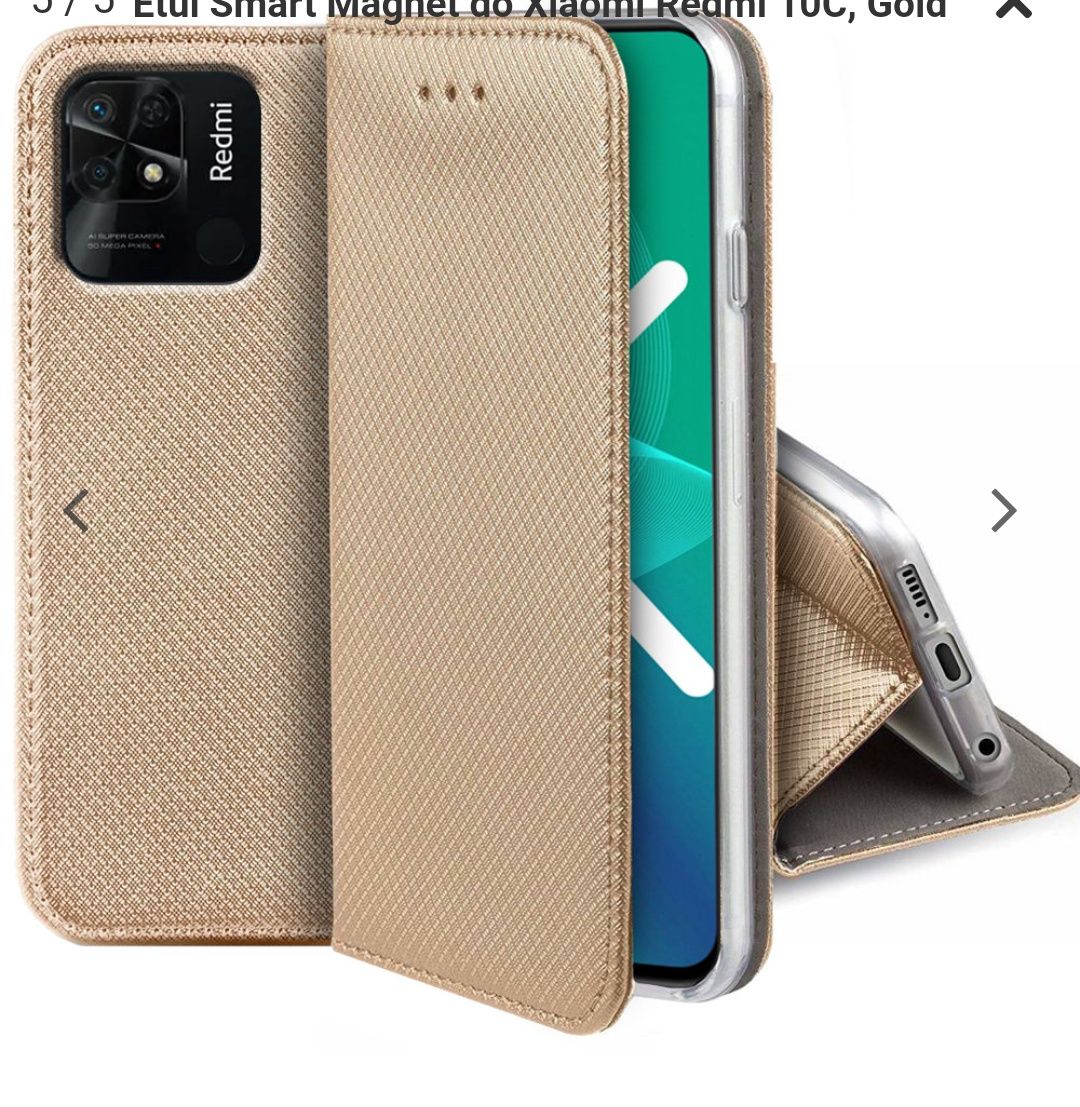 Etui NOWE case wallet Xiaomi redmi 10c gold złote