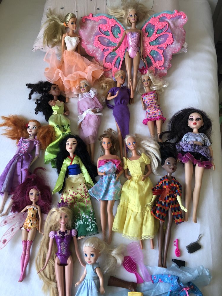 Lalki Barbie Mattel, Hasbro, Disney 15 szt. Całość, Pakiet