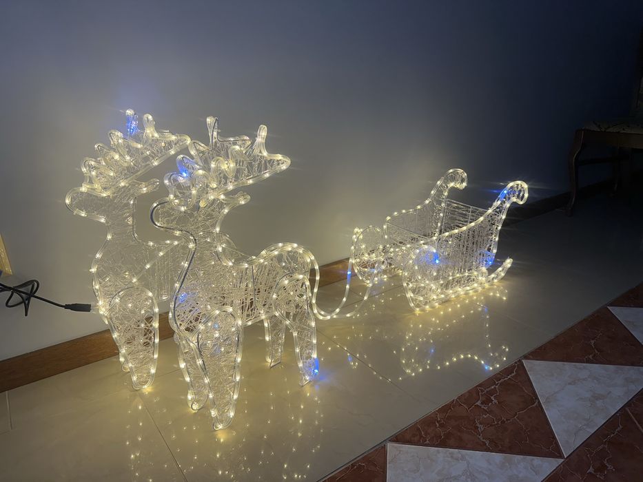 Renifery z saniami led zaprzęg flash świąteczne śliczne 150cm