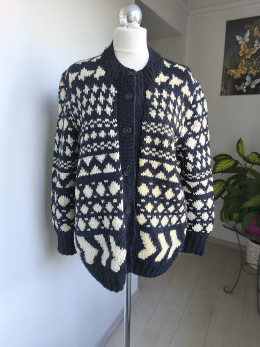 Handmade wełniany kardigan / sweter robiony na drutach