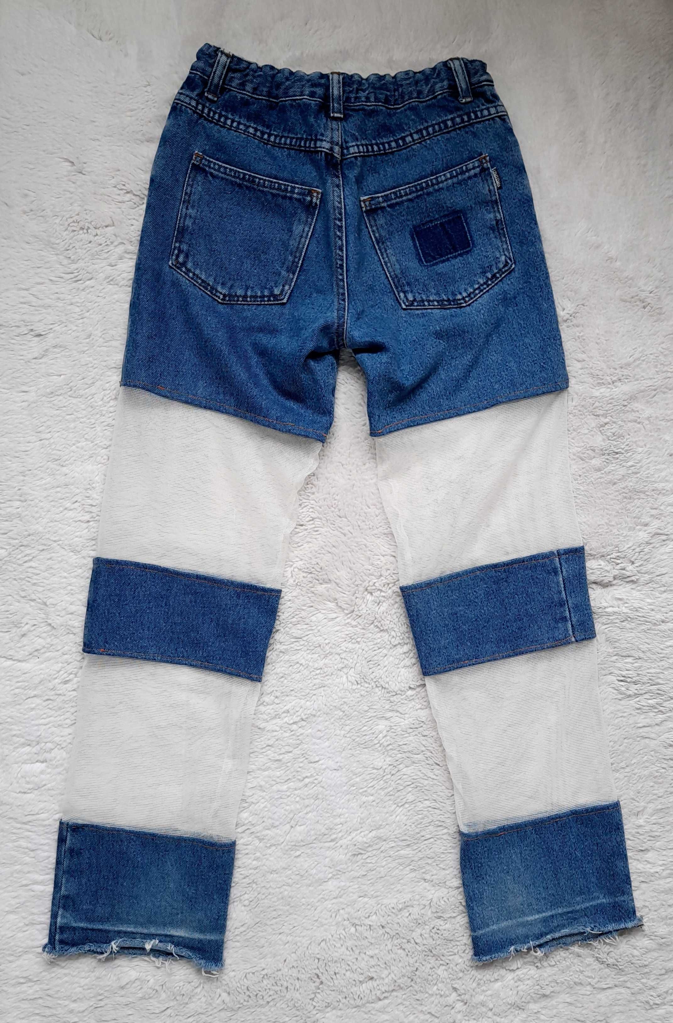 Spodnie jeansy z siateczką handmade unikat vintage y2k aesthetic 34/XS