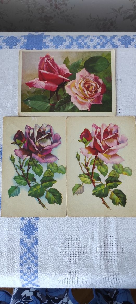Открытка (листівка)почтовая периода СССР, розы,ромашки,фиалки,мимоза