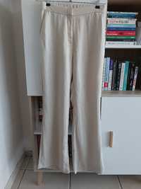 Spodnie Dzwony H&M beżowe spodnie z wiskozy z wysokim stanem basic