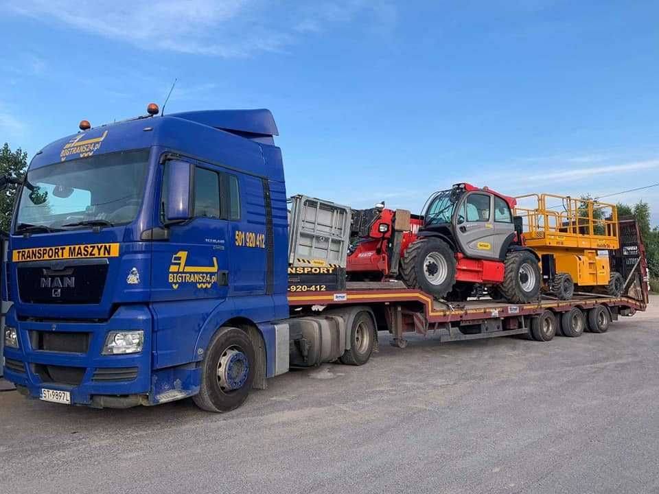 Transport maszyn, laweta niskopodwoziowa, przerzuty maszyn podczołgówa