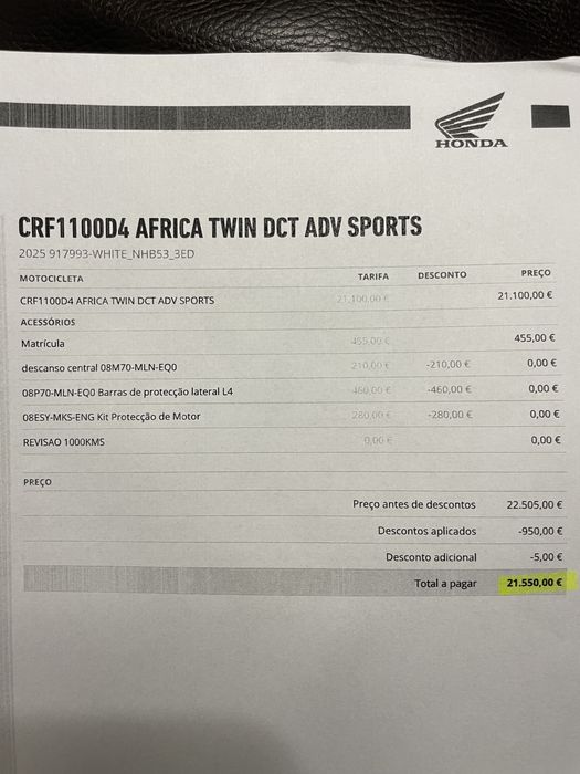 Honda Africa Twin DCT Big Tank 2025 - apenas 1700Kms