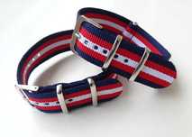 Pasek do zegarka nylonowy NATO 20mm granatowy czerwony biały strap