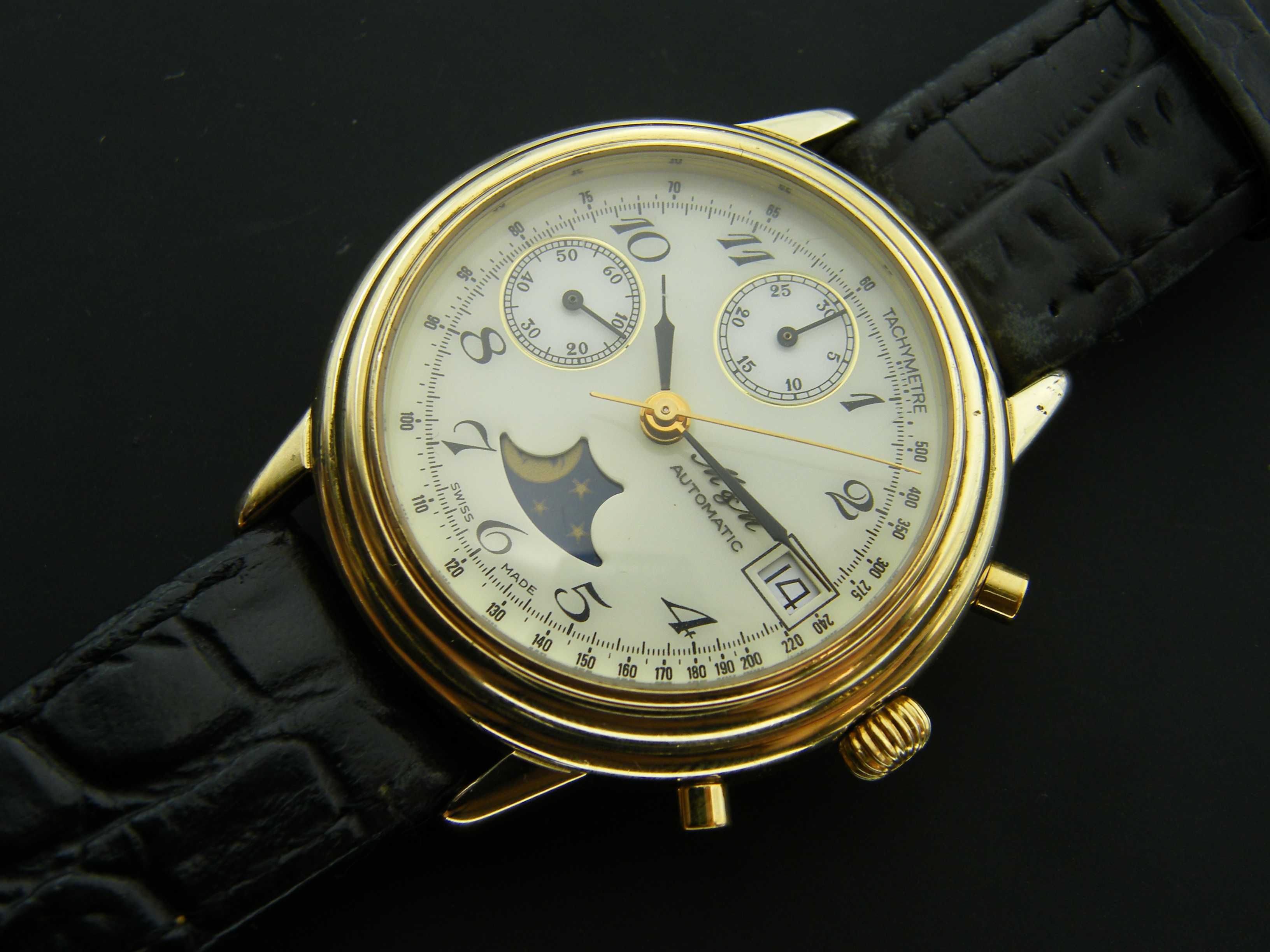 M & M Automatic Chronograph z Fazami Księżyca Cal.Valjoux 7758 Złocony