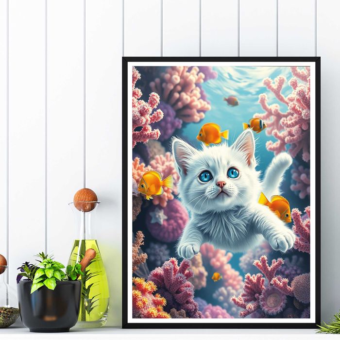 plakat do pokoju kot, obraz do salonu, plakat na ścianę, kot plakat
