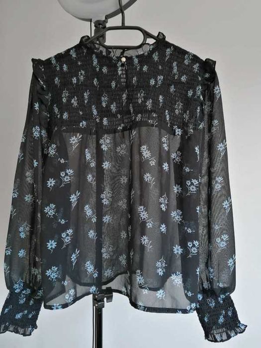 Mgiełka bluzka w kwiaty transparentna prześwitująca xs s m