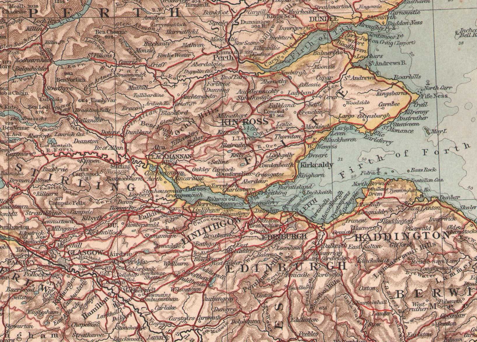 Szkocja. Duża efektowna mapa 1908 r. autentyk