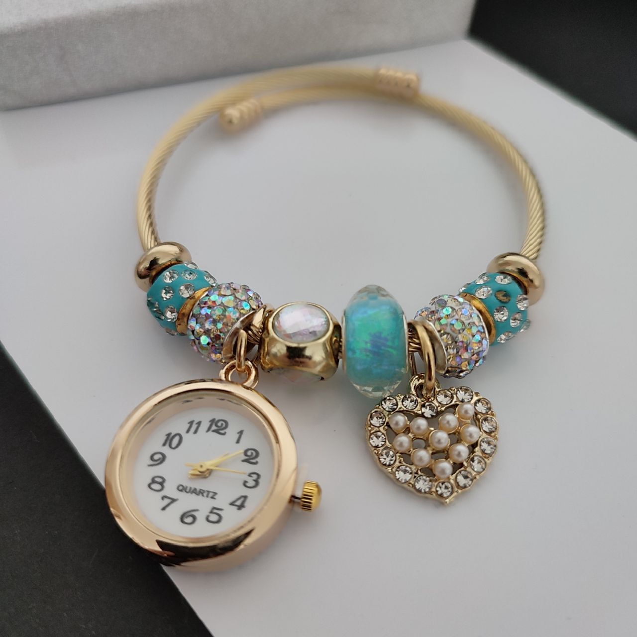 Bransoletka ze stali chirurgicznej złota zegarek charms + GRATIS
