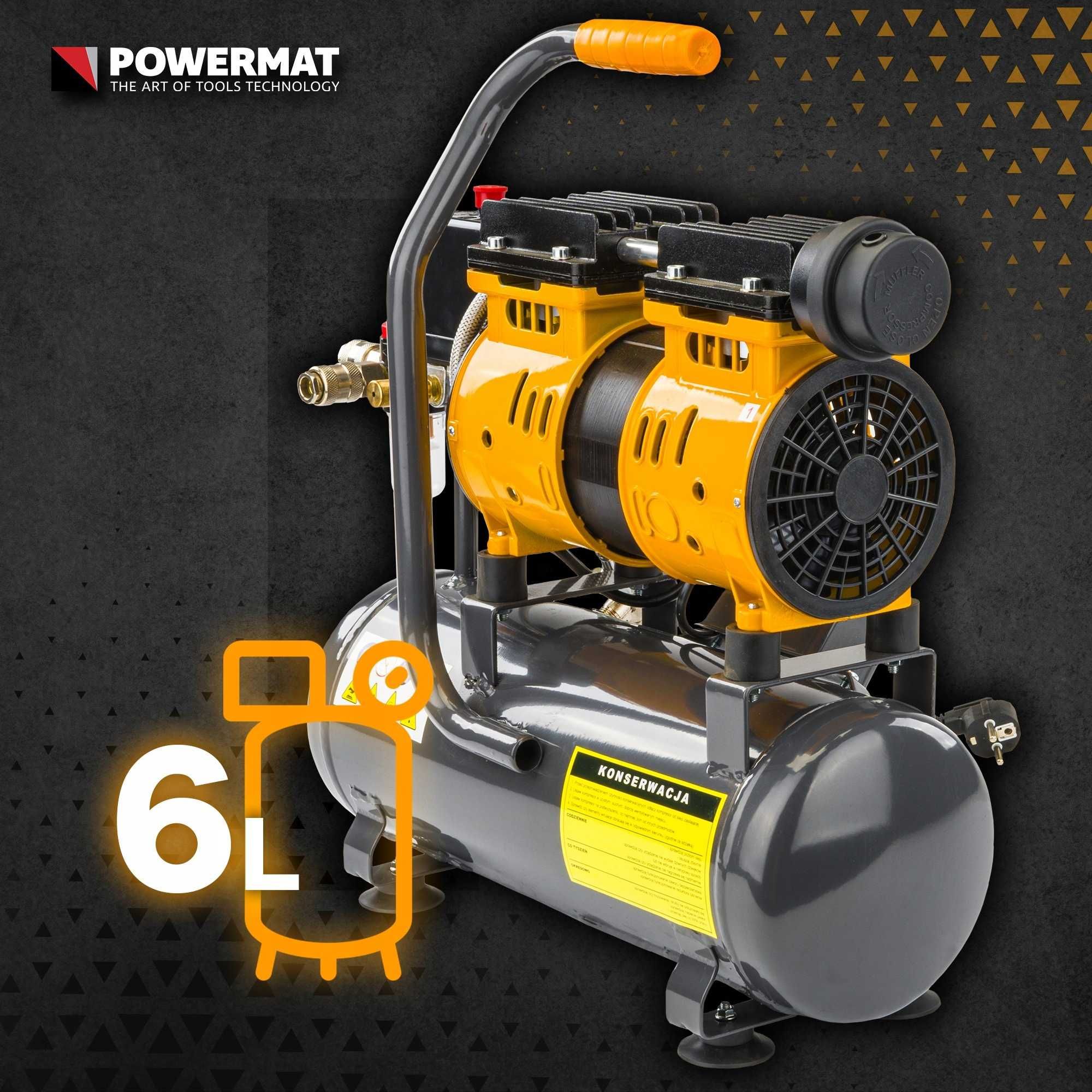 Kompresor bezolejowy 6l sprężarka 8 bar 150l/min 230v cichy 59db