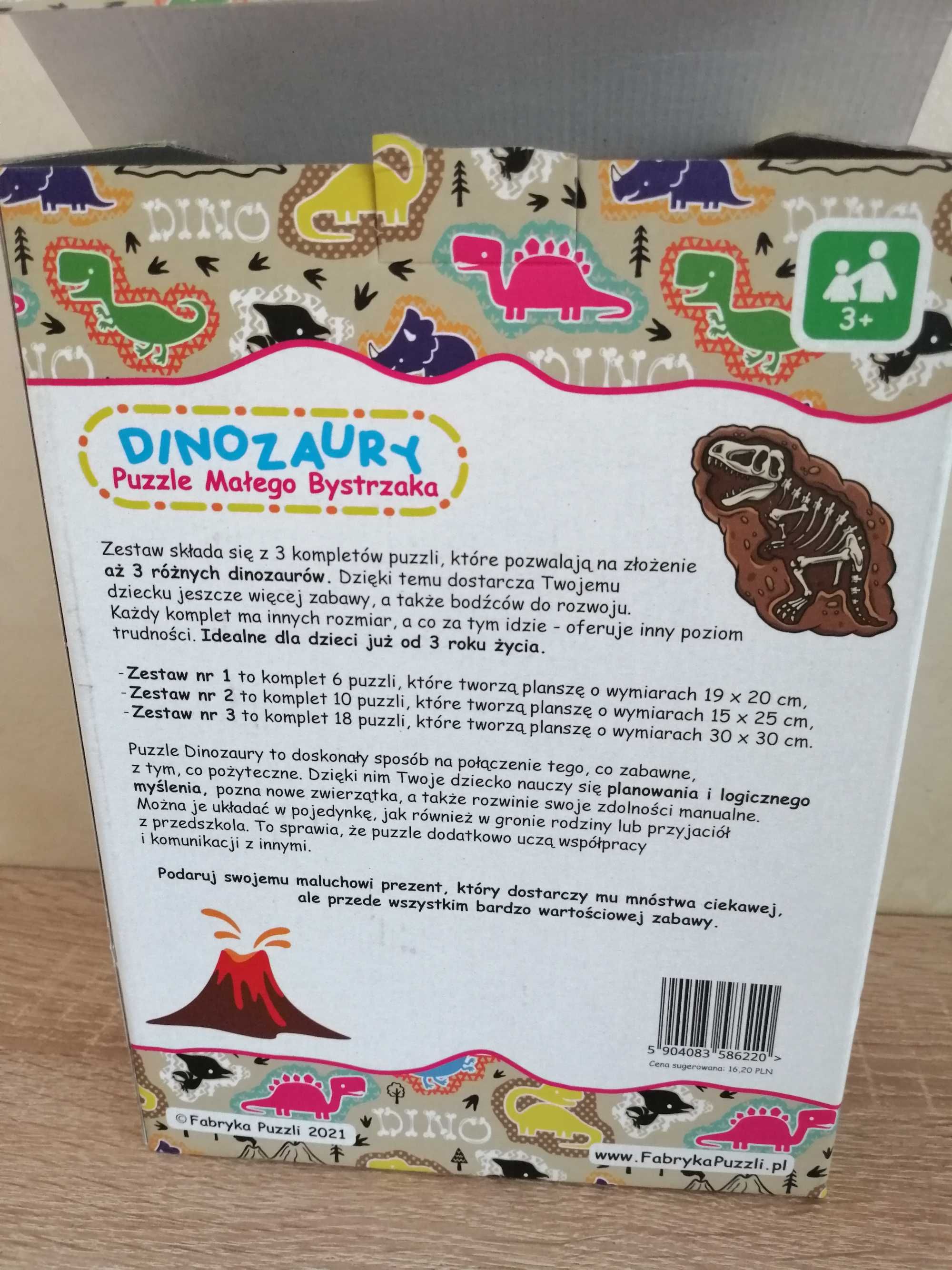 Puzzle edukacyjne Dinozaury - Puzzle Małego Bystrzaka, 3w1, edubo, 3+