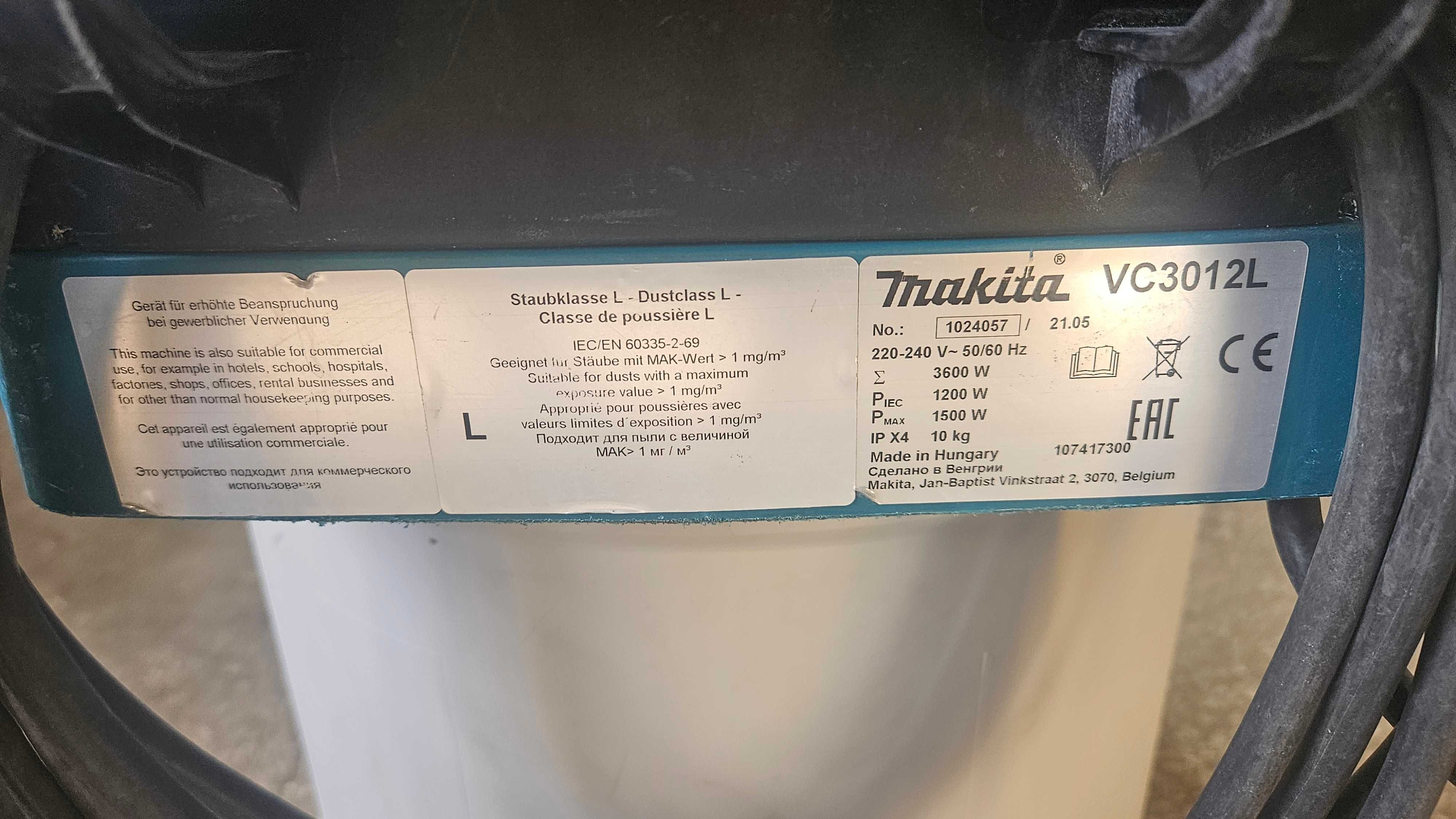 Odkurzacz przemysłowy Makita VC3012L  VC 3012 30L super stan