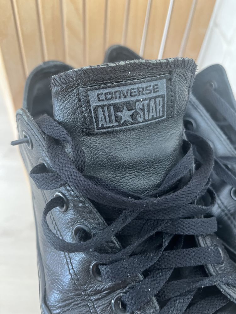 Конверси, чоловічі кеди, converse, натуральна шкіра, чорні