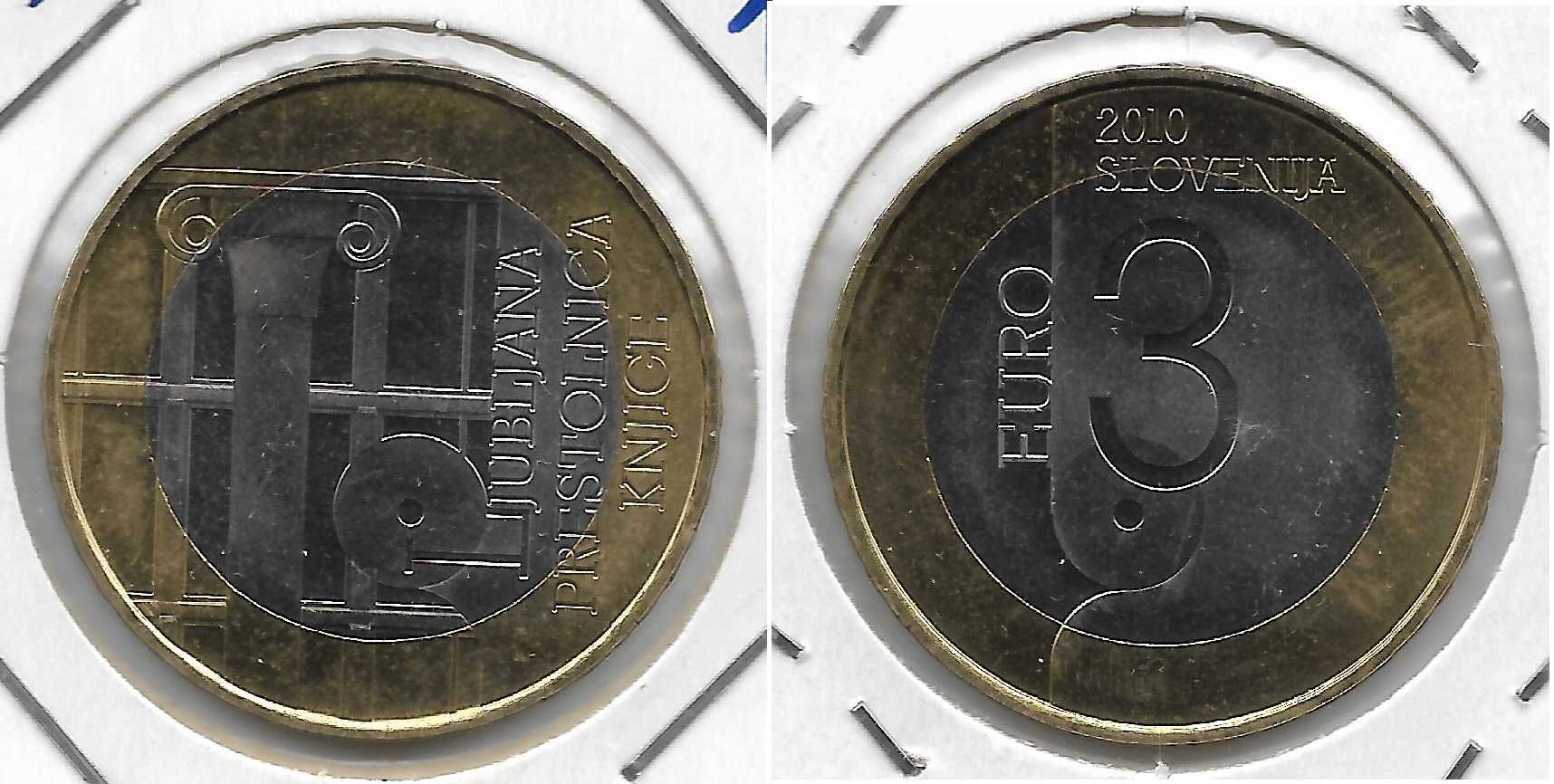 3 euros da Eslovénia. Sem circular. Anos 2008, 2009, 2010, 2011