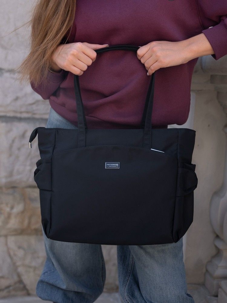 czarny shopper bag torebka mieszcząca a4 - peterson