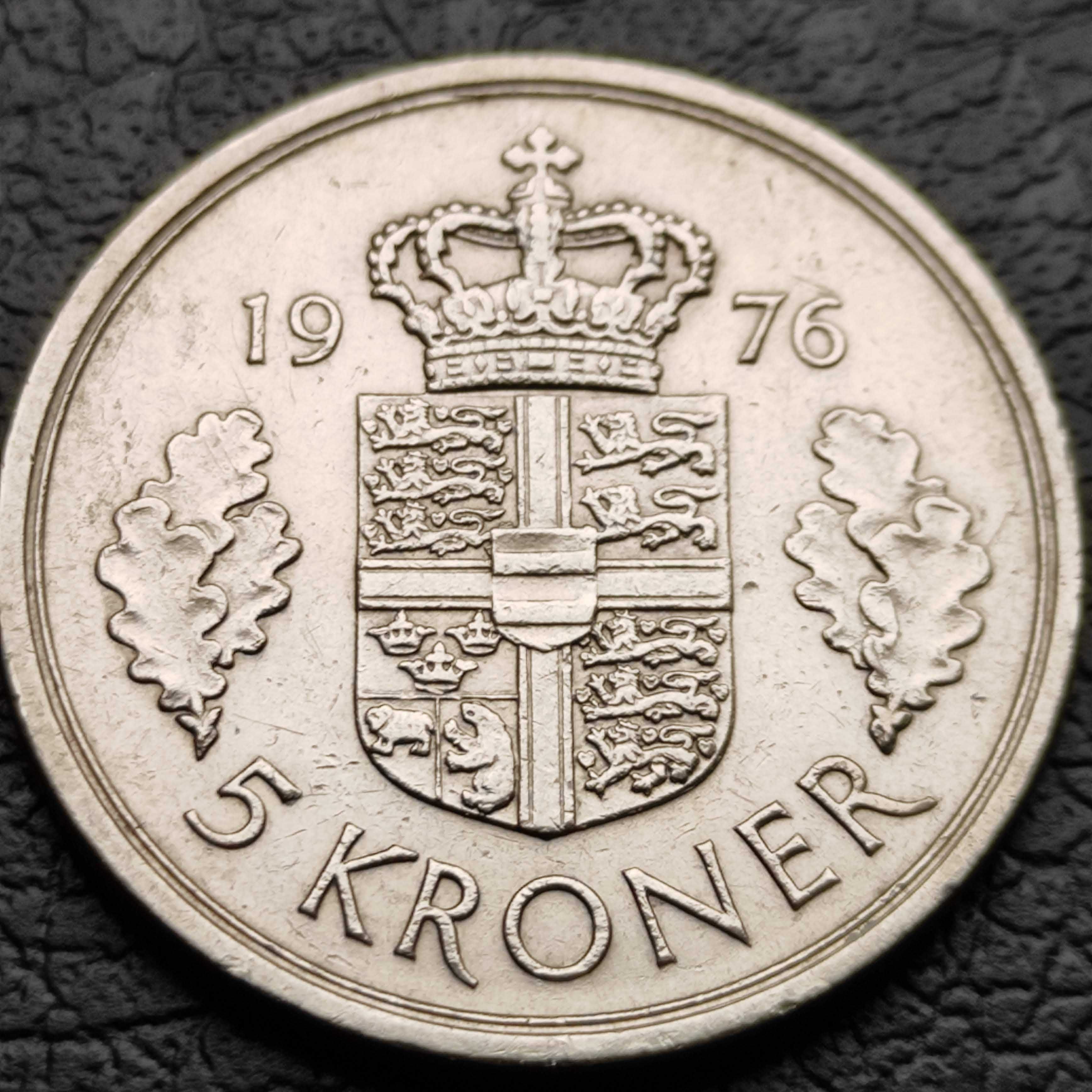 Moneta Dania 5 koron, 1976 r.