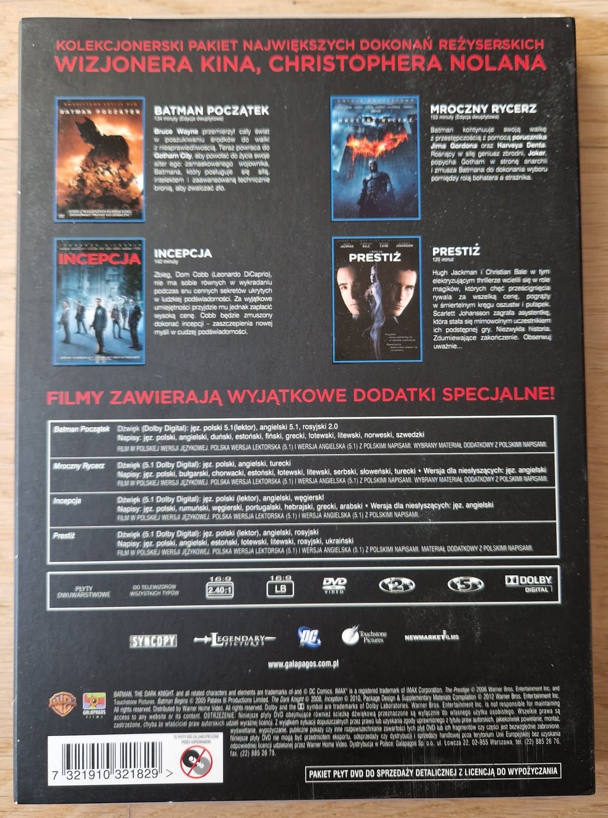 Filmy DVD, Christopher Nolan, Batman x3, Prestiż, Incepcja