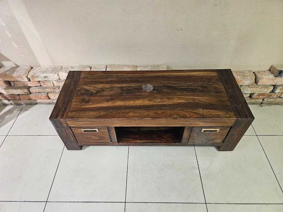 Stolik RTV z litego drewna 123x48x40 cm – solidny, z szufladami