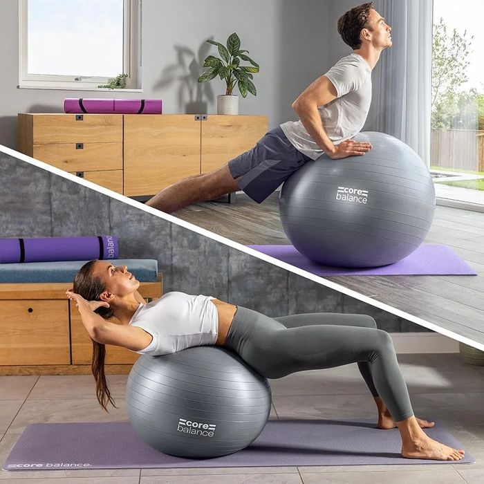Piłka gimnastyczna do jogi fitness z pompką 65cm core balance szara