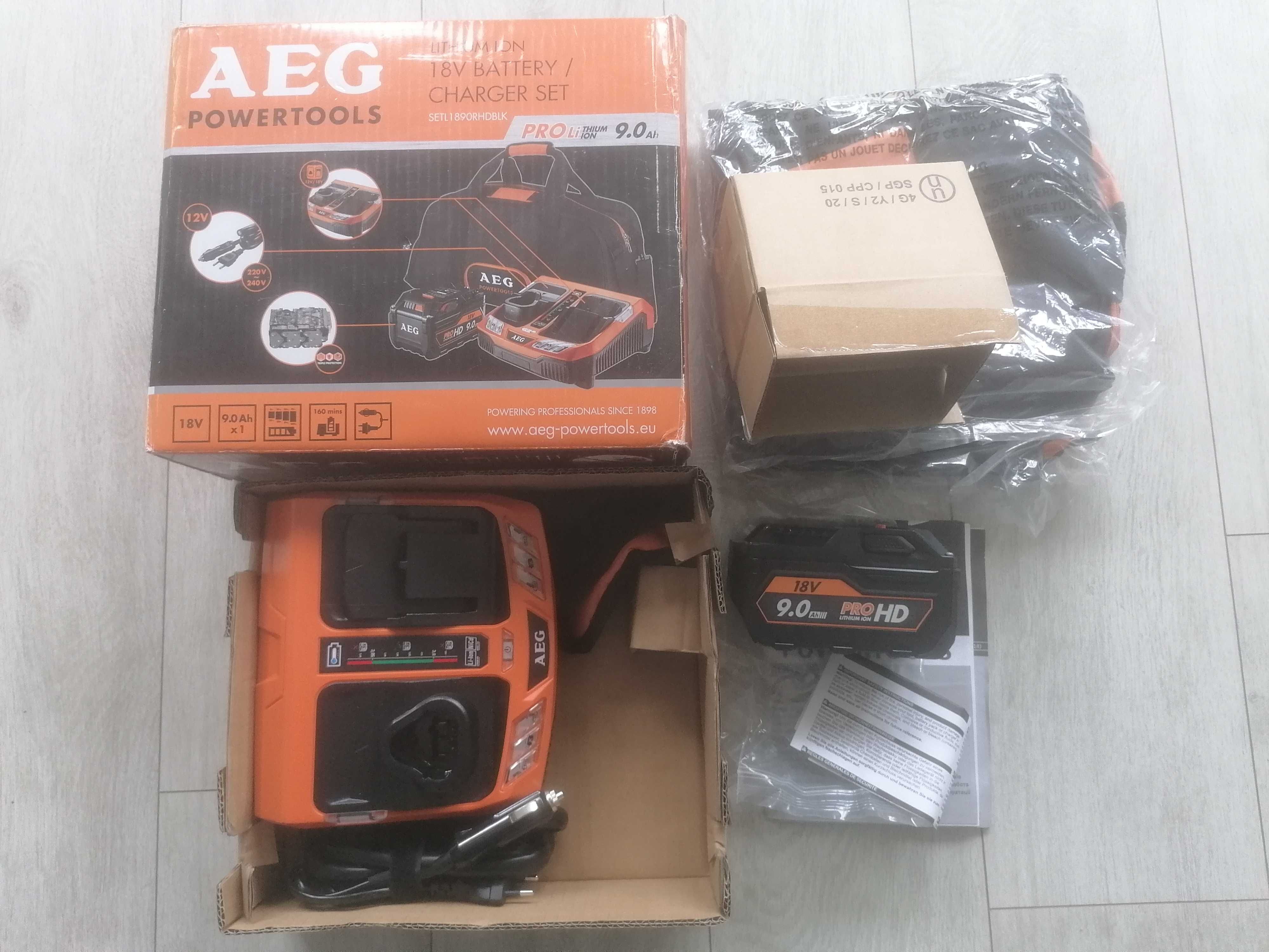 Nie używana bateria AEG 18V 9.0 Ah (L1890RHD) , z ładowarką i torbą.