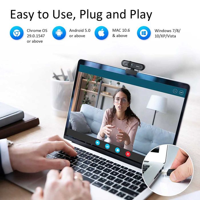 CamPark PC02 kamera internetowa 1080P FullHD mikrofon 1,8m 5MP zasłona